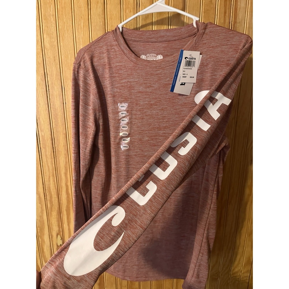 New! Costa Del Mar Men's Technical Catonic Crew Long Sleeve Shirt Red Small 095